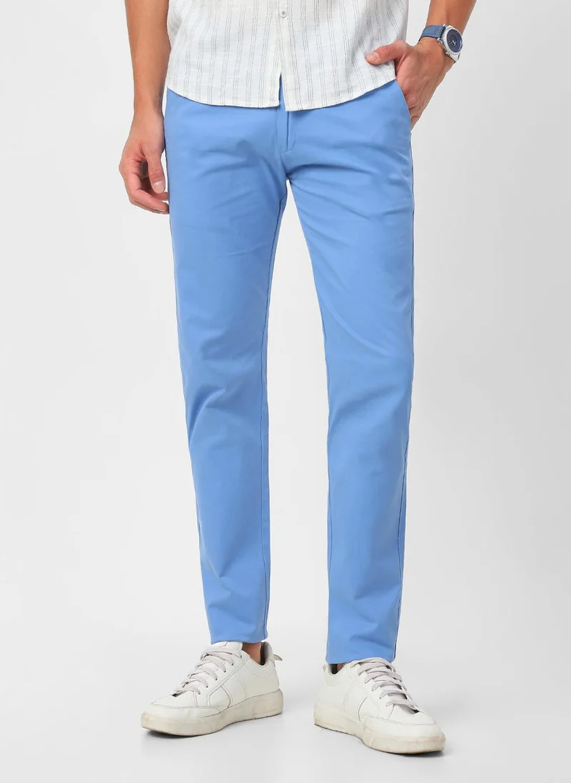 Urbano Fashion Men's Sky Blue Cotton Slim Fit Casual Chinos Trousers Stretch
